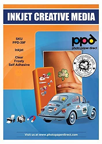 PPD 14 Sheets Inkjet Clear Frosty Semi-Transparent Adhesive Vinyl Sticker Paper 8.5x11 Waterproof Photo Quality Instant Dry Scratch and Tear Resistant (PPD-39F-14)